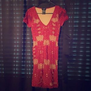 Bebe red and nude dress. Great stretch fit bandage
